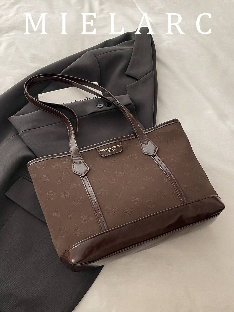 Large Capacity Elegant Tote Bag For Women 2026 Autumn/Winter New Solid Color Minimalist Textured Underarm Shoulder Bag - Coffee Brown - View 1