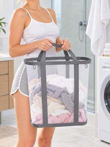 Extra Large Foldable Mesh Laundry Basket With Handle- Robust Laundry Bags, Portable Storage Bag, Garment Bag, Hook, Suitable For Clothing Storage, Home, Travel And Laundry Room, Bedroom And Bathroom, Camping Use. Space-Saving, Rectangular Design | Laundry Basket, Laundry Bin, Back To School, Christmas, Halloween Gift - Multicolor - View 2