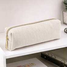 1/2pcs Solid Color Plaid Multifunction Pencil Case, Diamond Pattern Large Capacity Pencil Case, Stationery Bag, Student Pencil Case (Fuzzy School Pencil Case) - Corduroy Small - View 6