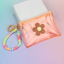 1pc Transparent PVC Colorful Coin Purse With Floral Beaded Chain, Girls Portable Travel Wallet (Floral Beaded Bracelet Color Random) - Multicolor - View 6