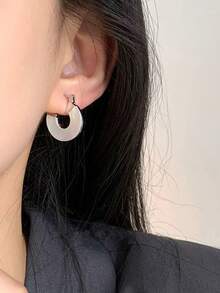 1 Pair Minimalist Fashion Geometric Faux Mother Of Pearl Earrings Suitable For Women's Daily Casual Wear - Silver - View 2