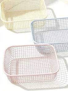 Macaron Color Metal Mesh Storage Basket Set, Square Hollow Desktop Organizer Tray, Multi-Functional Countertop Storage Rack, Suitable For Stationery, Cosmetics, Home Sundries, Home Office Use - Multicolor - View 2