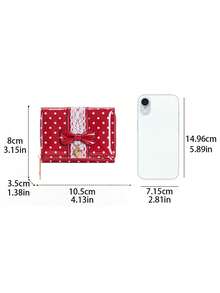 Women's Shiny Polka Dot Bow Trifold Wallet, PU Leather Short Wallet With Lace Decoration, Heart Charm And Zipper Coin Pocket - Multicolor - View 2