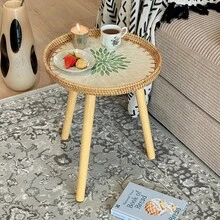 1pc Round Nordic Style Rattan Woven Shell Coffee Table, Handmade Sofa Side Table, Elegant High-End Coffee Table, Balcony Small Table, Welcome Table, Premium Gift For New Homeowners, Available In 2 Sizes - Multicolor - View 3