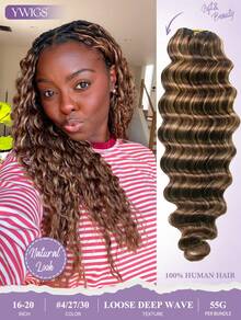 Y WIGS 55g #4/27/30 Miracle Human Hair Loose Deep Wave Knotless Crochet Human Hair For Boho Braids 18 Inch Reusable & Long-Lasting Feather Crochet Hair Mix Brown Color 100% Remy Human Crochet Hair Easy To DIY Install Beginner Friendly - S4/27/30 - View 2