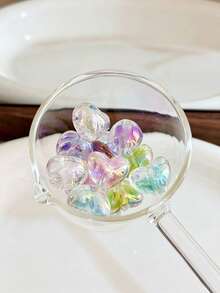 10pcs Acrylic UV Colorful Electroplated Heart Beads Dual Color DIY Beaded Pen Phone Chain Keychain Decorative Pendant - 10pcs Transparent Colored Hearts - View 5