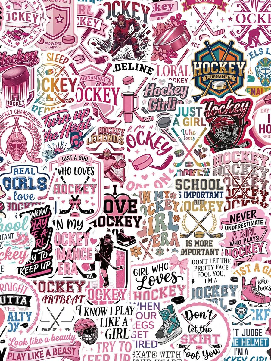 60pcs Girls' Ice Hockey Aesthetic Stickers Pink Art Graffiti Stickers ...