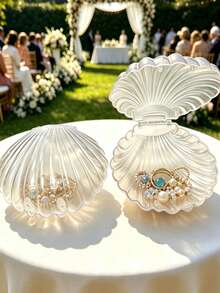 2/5/10pcs Transparent Shell-Shaped Plastic Storage Boxes, Decorative Style, Openable Small Jewelry Boxes, Wedding Ring And Earring Storage Containers, Party Favor Boxes, Desktop Mini Ornament Display, Handmade Small Item Storage - Multicolor - View 2