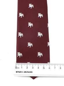 ZLQ&GOU 1PC Men's Burgundy Bulldog Jacquard Tie, Halloween Hound Pattern Necktie, Fun Animal Business Casual Suit Accessory Boyfriend Gift - Burgundy - View 4