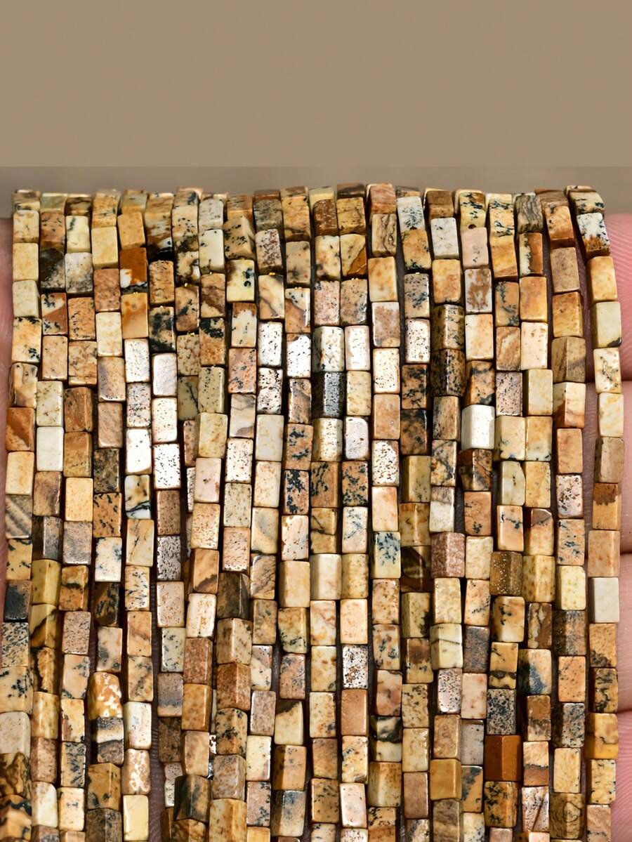 1 Strand 2*4mm Picture Jasper Beads Loose Rectangle Shape Natural Stone Beads For DIY Jewelry Making Bracelet Accessories - Yellow - View 1
