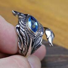 CIREY 1pc Men's Garuda Golden Wing Feather Ring, Inlaid With Topaz Zirconia, Vintage Bold Punk Style Adjustable Finger Ring - Dapeng Golden-winged Bird Feather Ring - View 4