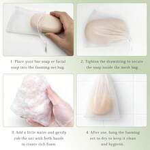 10/30pcs Soap Foaming Bags, Exfoliating Mesh Soap Storage Bags With Drawstring, Easy To Store, Suitable For Bathing, White Foaming Mesh Soap Bags For Soap, Shampoo, Conditioner, Body Wash, Facial Cleanser, Breathable Travel Soap Scrubber With Drawstring - White - View 4