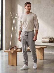 Fear Of God ESSENTIALS SS22 Dark Oatmeal Fleece Jogger Sweatpants, Relaxed Fit Drawstring Elastic Cuff Streetwear Trousers, For Daily Outing - DARK OATMEAL - View 2