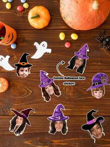 1pc Customized Halloween Witch Hat Face Sticker, Happy Halloween Personalized Sticker, Custom Head Sticker With Facial Photo, Suitable For Holiday Gifts, Envelopes, Greeting Card Labels, Stickers Self-Adhesive Photo Labels - Custom Face Stickers - View 1