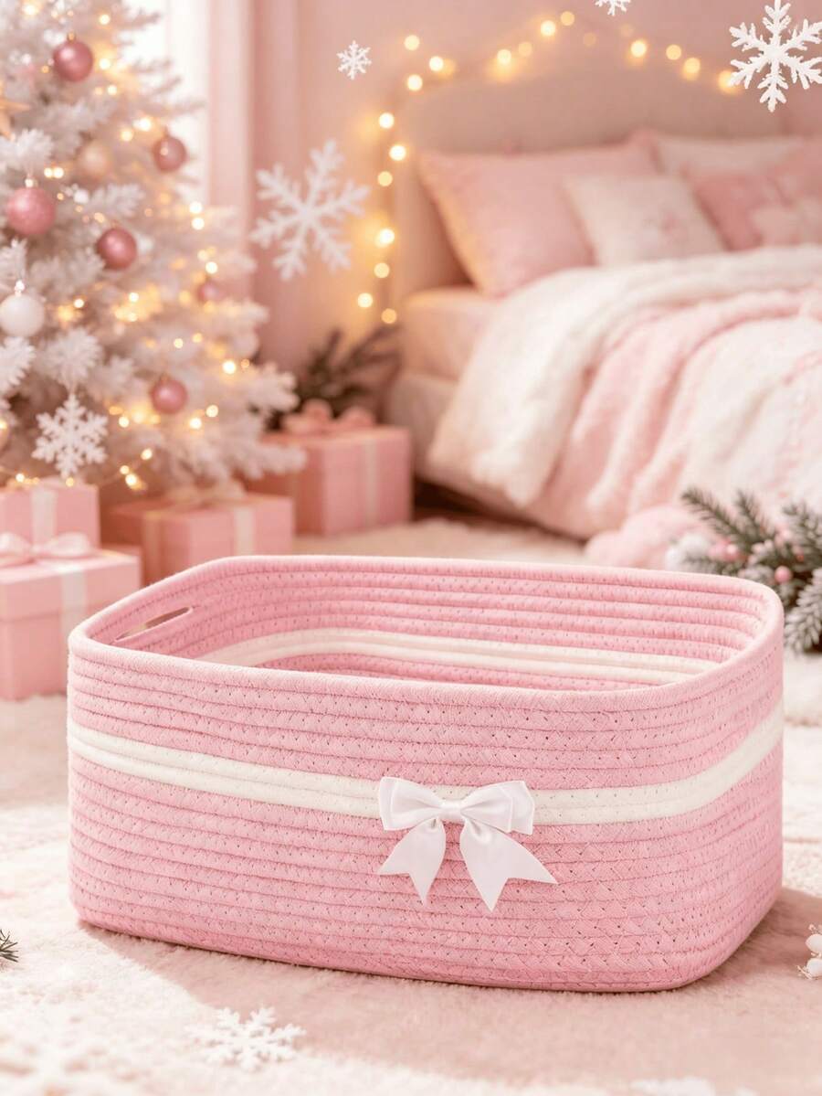 1pc Christmas Gift Basket, Storage Basket, Handheld Candy Basket, Christmas Storage Basket, Suitable For Storing Various Items, Christmas Gift Blue - Multicolor - View 1