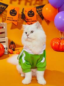 1pc Halloween Rabbit Ear Funny Pattern Pet Sweatshirt, Anti-Flea, Reduces Shedding, Warm & Breathable Dog Vest, Suitable For Small And Large Dogs & Cats, Indoor And Outdoor - Green - View 3