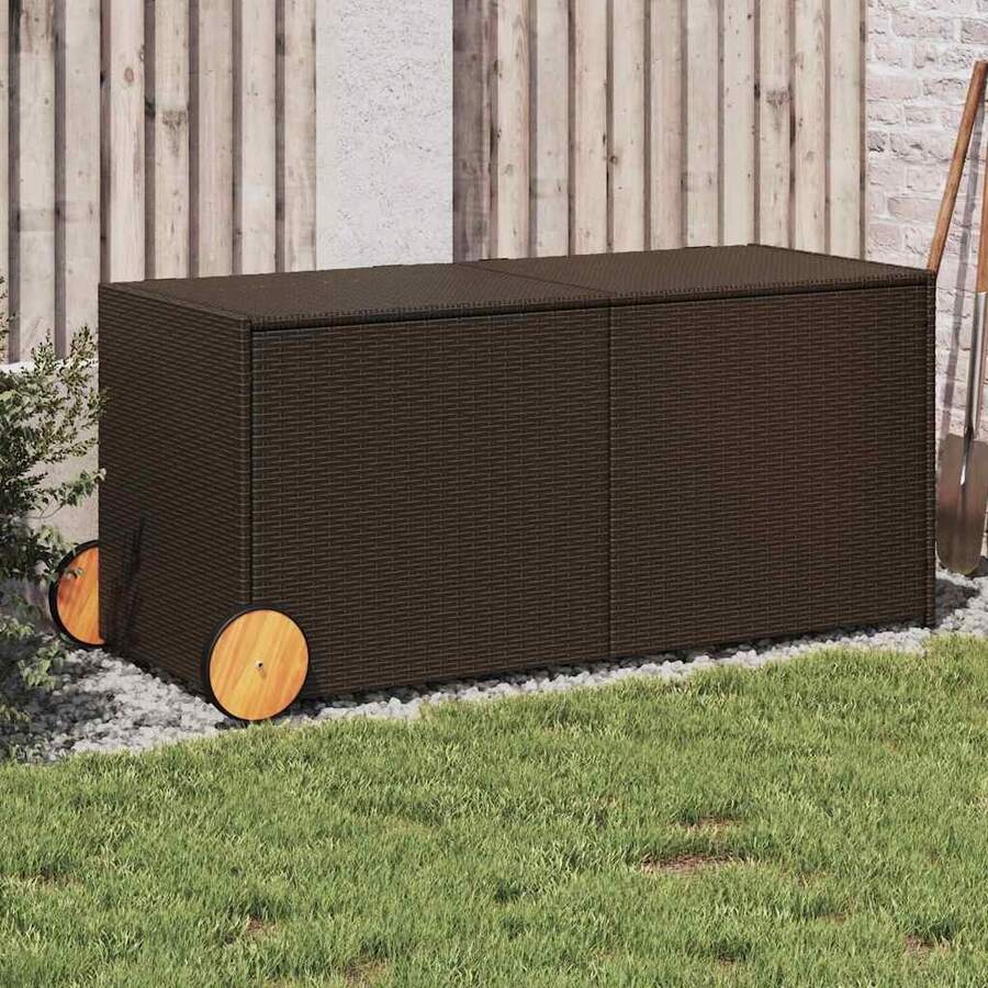 vidaXL Patio Storage Box Poly Rattan Brown - Brown/50" X 21.7" X 22"/23.4" - View 1