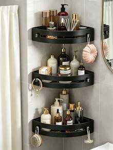 1/2/3pcs No-Drill Corner Shower Caddy, Black/Grey Wall-Mounted Bathroom Storage Rack, Triangular Area Organizer, PP Material, With Drainage Holes, Easy Installation, Suitable For Bathroom - Multicolor - View 19