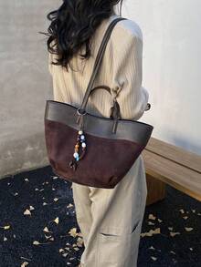 New Fashion Matte Leather Handbag With Magnetic Closure, Women's Tote Bag, Shoulder Bag, Crossbody Bag For Shopping And Commuting - Coffee - View 3