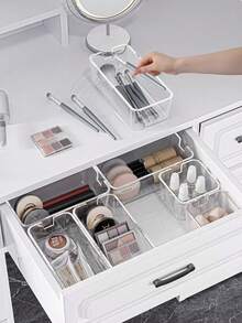Transparent Acrylic Drawer Organizer, Stackable Cosmetic Storage Box, Suitable For Vanity, Transparent Plastic Desktop Drawer Divider, Can Store Makeup Brushes, Lipsticks, Skincare Products, Stationery, Vanity Accessories, Bedroom Decor - Multicolor - View 4