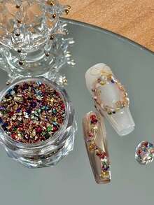 1 Box Fall Autumn Colorful Mixed Electroplated Crushed Stone Nail Art Material, Autumn Atmosphere Theme, Multi-Color Asymmetrical Rhinestone Particles, Christmas Nail Art DIY Decoration, Exquisite Beautiful Versatile Nail Decoration Nail Art Accessories - Multicolor - View 1