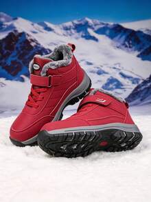 Men's Snow Boots, Fleece Lining, Warm And Comfortable, Non-Slip Sole, Round Toe Design, Suitable For Outdoor Camping And Casual Wear - Winter Footwear - Red - View 4
