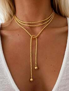1pc Fashion Elegant Minimalist Multi-Layer Wrapped Long Necklace For Women, Suitable For Daily Wear, Dating, Travel, Perfect Gift For Girlfriend And Mom - Yellow Gold - View 1