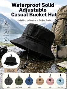 2PCS Solid Color Minimalist Casual All-Season Waterproof Quick-Dry Men's Bucket Hat, Unisex Foldable Portable Bucket Hat, Windproof Drawstring Adjustable Sun Hat, Travel Hiking Sun Protection Fishing Outdoor Sports Commute Sun Hat, Lightweight Portable, Suitable For All Ages, Adjustable Foldable, UV Protection, Gift For Friends, - Multicolor - View 5