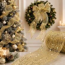 1/2 Rolls Of Golden Glitter Mesh Ribbon With Wire Edge, 1.97inch Wide, 78.74 Inch Per Roll (Total Length 157.48 Inch). Features Shimmering Transparent Mesh With Large Sequins And Flexible Wire Edging. Suitable For Making Bows, Christmas Tree - View 7