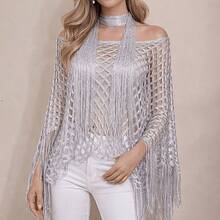 2PCS Women's Fashion Hollow Out Sun Protection Shawl And Scarf Set, Tassel Design Pullover Beach Cover-Up, Suitable For Casual Outings, Parties, Beach Vacations, Hand Washable, Perfect Holiday Outfit - Multicolor - View 16
