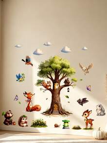 Forest Animals Big Tree Wall Sticker, Fox Rabbit Hedgehog Wall Decal For Children's Room Bedroom Wall - Multicolor - View 5