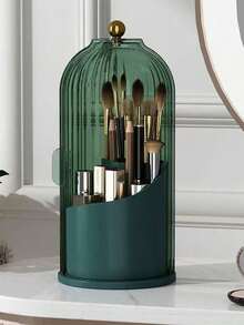 Covered Makeup Brush Holder, 360° Rotating Makeup Brush Rack, Dust-Proof Makeup Brush Storage Box, Suitable For Vanity, Bathroom Countertop, Covered Toothbrush Holder, Makeup Essentials, Cosmetic Countertop Storage Box, Shower And Sink Storage - Multicolor - View 12