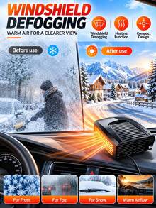 12V Portable Car Defroster 2-In-1 Cooling/Heating System 360° Rotating Windshield Heater ABS Compact Plug-In Interior Heater Accelerated Defrosting Airflow Battery Not Included Car Heating System Automotive Heating Accessory - 12V - View 3