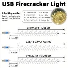 1 dây đèn LED dây màu trắng ấm dùng nguồn USB, 8 chế độ chiếu sáng tùy chỉnh kèm điều khiển từ xa, đèn dây trang trí linh hoạt cho phòng ngủ trong nhà, lễ cưới, tiệc sinh nhật, sân vườn và trang trí không gian nhà - Đèn pháo hoa USB - Xem 2