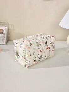 Floral Quilted Makeup Bag With Handle, Large Capacity Double Zipper Cosmetic Organizer For Makeup, Brushes And Toiletries, Portable Travel Storage Case For Women - Multicolor - View 8