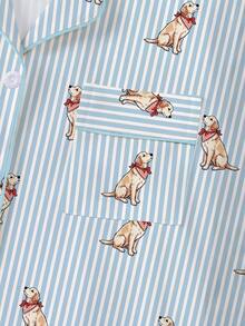 2pcs/Set Women's Pajama Set, Dog Print, Women's Loungewear, All Season Holiday Outfit, Long Sleeve Lapel Top And Pants Set - Baby Blue - View 5