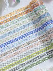 5 cuộn/hộp băng keo giấy washi họa tiết cây và hoa phong cách vintage, dùng cho làm nhật ký DIY, scrapbooking, trang trí collage nền và gói quà - Nhiều màu - Xem 4