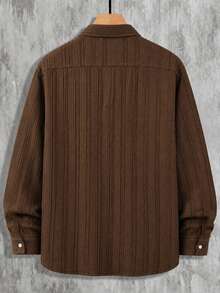 Men's Plus Size Shirt Top, Autumn Textured Fabric Solid Color Casual Plus Size Men's Clothing - Coffee Brown - View 3