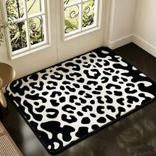 1pc White Background Black & White Contrast Leopard Print Rectangular Floor Mat, Minimalist Modern Short Pile Black Edged Rug Pad, Versatile All-Season Home Decor Mat For Living Room Sofa Coffee Table Bedroom Entryway - Black and White - View 2