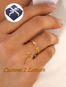 Personalized Duo Initial Ring, Custom Two Letters Ring, Couple Rings, Mothers Ring, Initial Jewelry, Gift For Her, Skinny Letter Ring - Multicolor - View 1