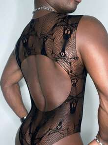 Men's Skull Hollow Design Sexy One-Piece Bodysuit - Black - View 2
