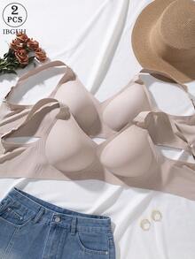 2pcs Jelly Glue Wireless Plus Size Bra With Adjustable Wide Strap, Seamless Back Hook & Eye Closure With 4 Rows For Enhanced Support And Cup Stability, Suitable For Commuting, Daily Wear, Home, Sports And Multiple Occasions, Plus Size Women's Bra - Multicolor - View 4
