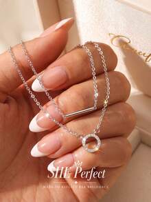 1pc Sparkling Zirconia Double Layer Necklace, Women's Daily Wear Party Birthday Anniversary Jewelry Gift - Style 1 - View 4