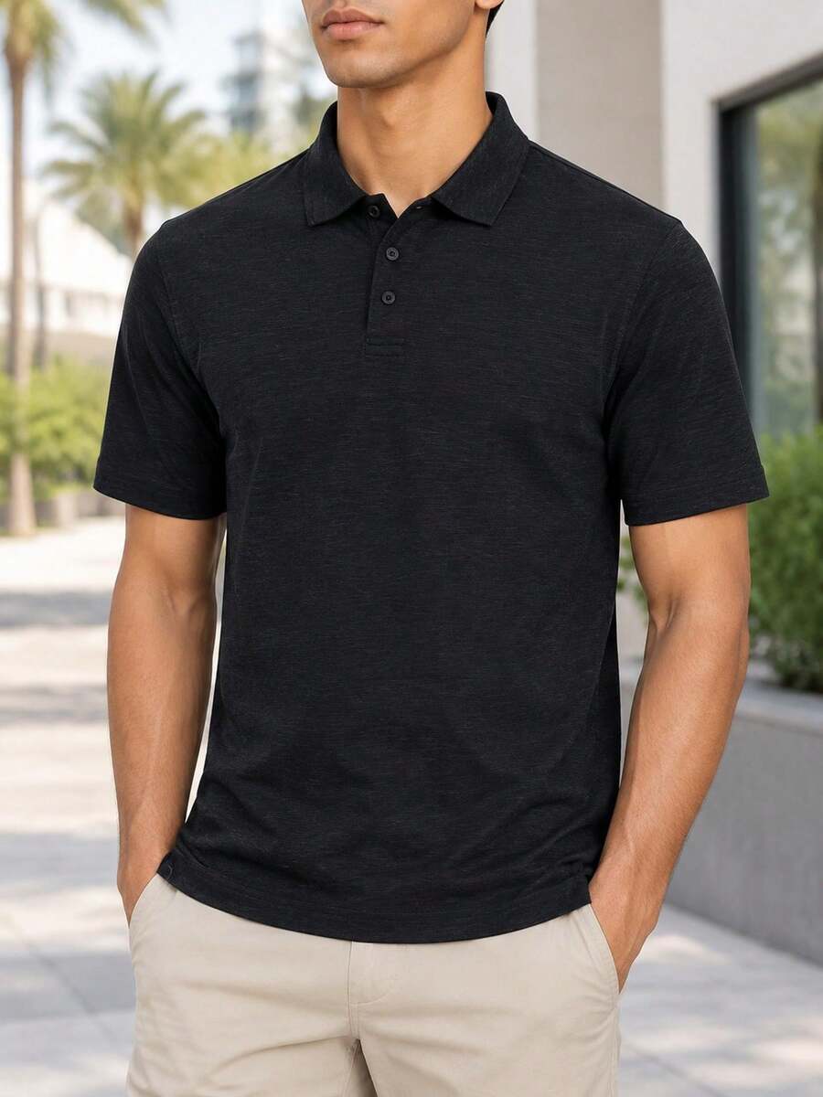 Under Armour Men's UA Polo Outdoor Travel Loose Soft Short Sleeve T-Shirt 6005521-001 - Black - View 1