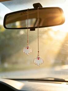 Halloween Witch Hat Pumpkin Car Hanging Ornament, Gold Bead Chain Jack-O'-Lantern Pendant For Rearview Mirror Auto Interior Holiday Decoration - Charm - View 3