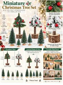 Mini Tabletop Christmas Tree, Artificial Pine Tree With Red Berries And Pine Cones, Rustic Wood Base Xmas Decor For Home Office Desk Mantel Fireplace Holiday Centerpiece - Multicolor - View 3