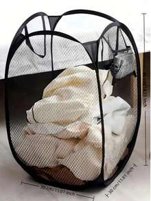 1pc Foldable Portable Mesh Laundry Basket, Home Dirty Clothes Storage Bin/Organizer, Toy And Miscellaneous Items Storage Rack, Bathroom Hanging Storage Basket - Multicolor - View 2