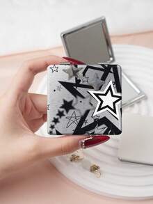 1PC Millennium Y2K Series Portable Vanity Mirror Folding Lightweight Ultra-Thin Convenient Hand Mirror Durable PU Leather Suitable For Multiple Scenarios All People Folding Small Square Mirror Pocket Mirror Cartoon Star Pattern Design Exquisite Delicate Folding Structure Durable Reliable Shockproof Easy To Carry Handheld Makeup Mirror 180° Flip Cover Multi-Function Mini Mirror Compact Mirror Mirrors Daily Festival Birthday Valentine's Day - Multicolor - View 8
