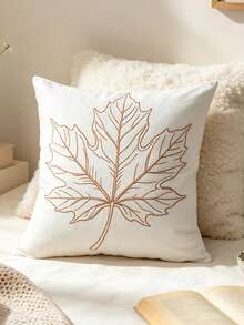 1pc Autumn Maple Leaf Embroidered Pillowcase, Ins Minimalist White Cushion Cover, Thanksgiving Living Room Sofa Decorative Throw Pillow, Bedroom Bedhead, 17.7*17.7 Inches (45*45 Cm), Zipper Closure, Machine Washable, Pillow Insert Not Included - White - View 4