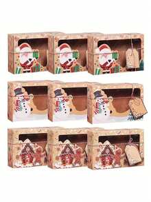 3pcs/Pack Christmas Kraft Paper Gift Boxes With PVC Window, Candy Boxes, Cookie Boxes, Dessert Boxes, Party Favors, Includes Rope And Card Decoration - View 2